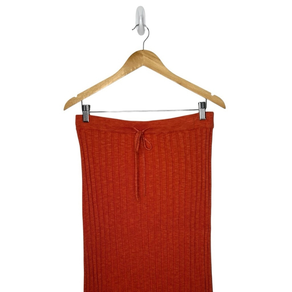 Free People Beach Burnt Orange Ribbed Pull On Drawstring Waist Midi Beach Skirt - Picture 3 of 12